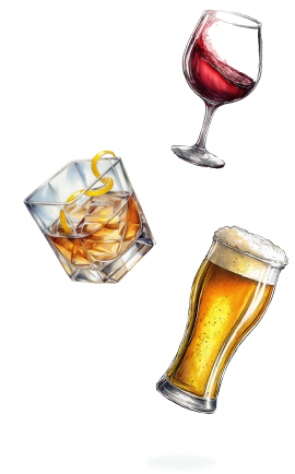 Louisiana Drinks Sketches of Whine, Whiskey and Beer