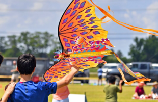 A boy holds a kite at Kite Fest Louisiane.