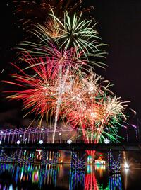 Fireworks explode above downtown Natchitoches.